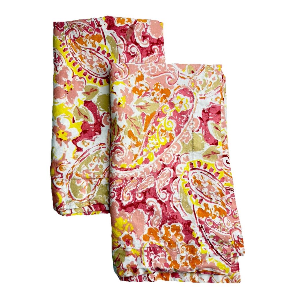 Pair Ralph Lauren Home Pillow Shams Paisley Floral Pink Yellow Tangerine Green